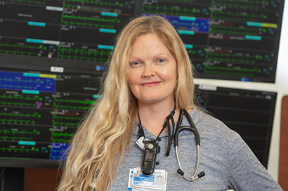 Kayline Martinez, RN, in the monitor room at El Camino Health's Mountain View Hospital