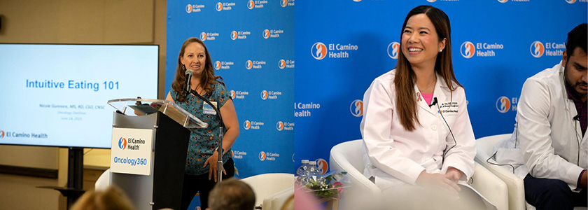 Nicole Gunnare, MS, RD, CSO, CNSC, Oncology Dietitian, provides food tips to the audience
