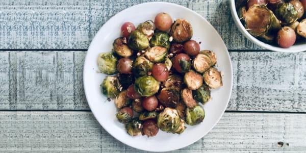 Balsamic Roasted Brussels Sprouts & Red Grapes