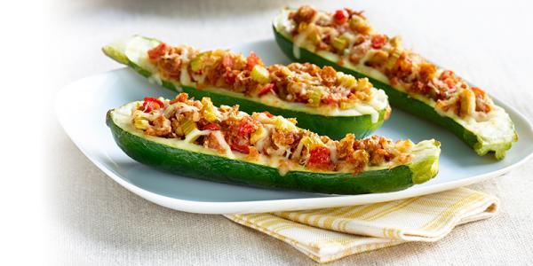 Chicken Sausage Stuffed Zucchini Boats