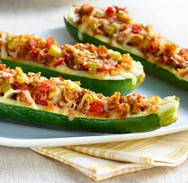 Chicken Sausage Stuffed Zucchini Boats